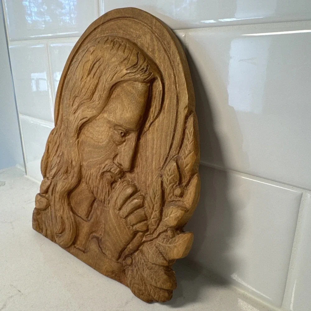 Art Future Hand Carved Wood Jesus Prayer Relief Plaque Religious Wall Art 8in